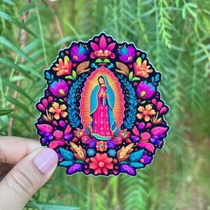 Guadalupe Colorful Mexican Virgen Art Sticker – Colorful Virgin Mary Folk Art